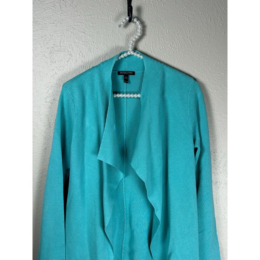 Eileen Fisher Size PP Petite XS Cardigan Teal Knit Sweater Waterfall TINY FLAW - Picture 7 of 12